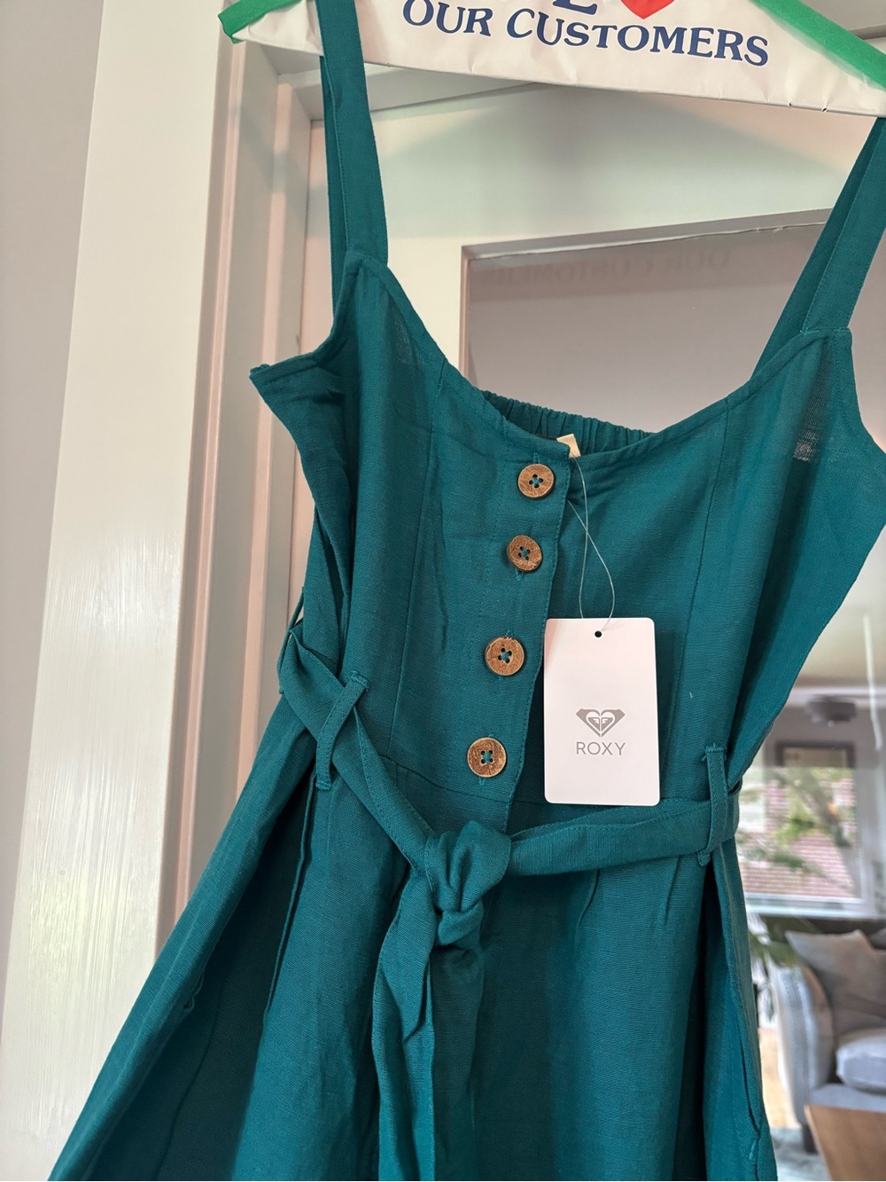 Roxy NWT Teal Button-Front Tie-Waist Jumpsuit